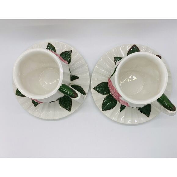Pacific Rim Rosebud Tea Cups and Saucers with Raised Rose Design - Set Of 2 - Picture 5 of 10